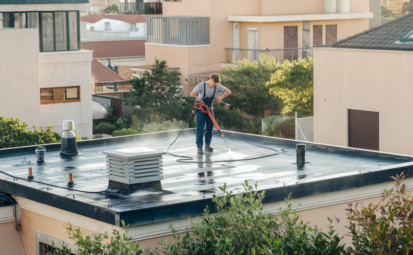 Artisan couvreur en action pour le nettoyage de toit à Moissac