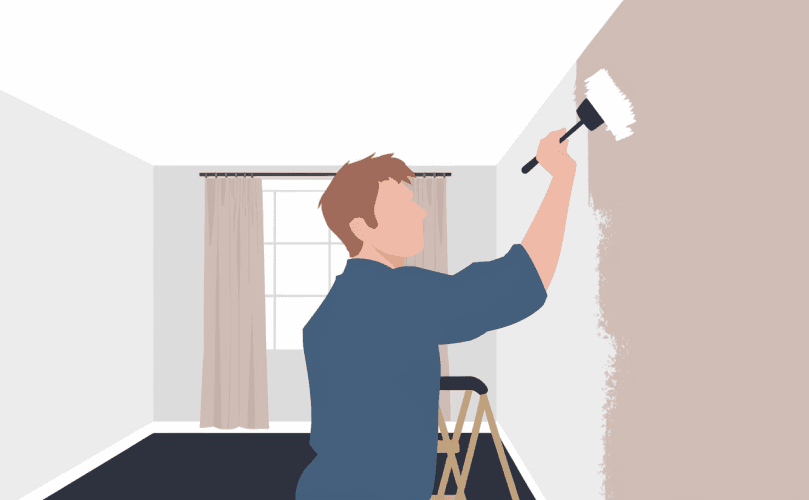 Peintre intérieur en pleine intervention sur échelle à Castelsarrasin